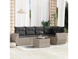 Vidaxl 6 Pcs Conj. Sofás Jardim Com Almofadões Vime Pe Cinzento-claro