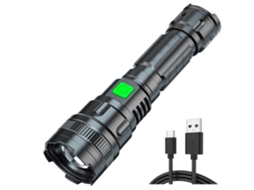 Lanterna Tochas Usb Super Brilhante com Zoom Resistente À Água Bateria 3 Modos Luz de Flash Tático Baterias Preto Bisbisous VIGA EUROPE