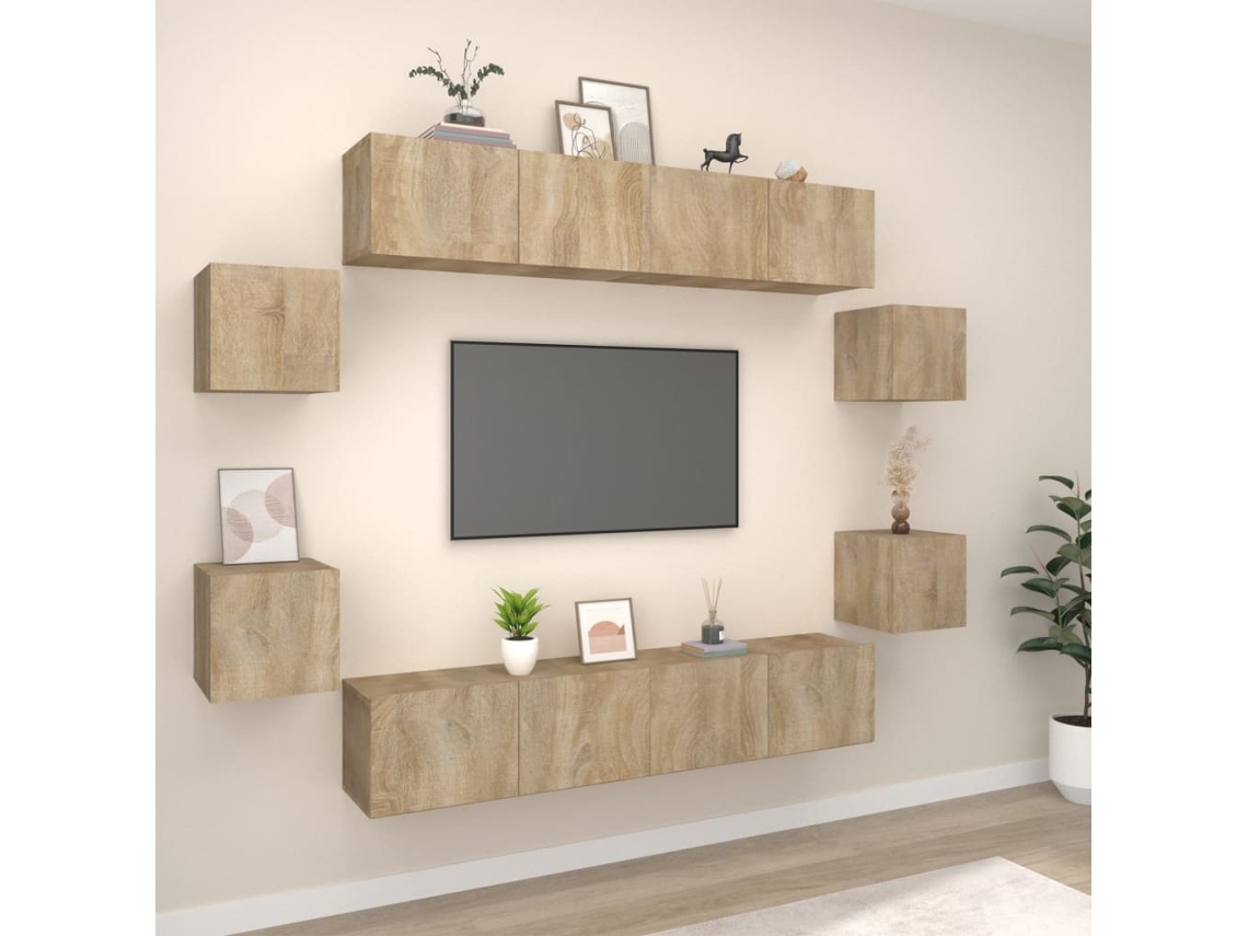 Vidaxl Conjunto Móveis De Tv 8 Pcs Madeira Processada Carvalho Sonoma