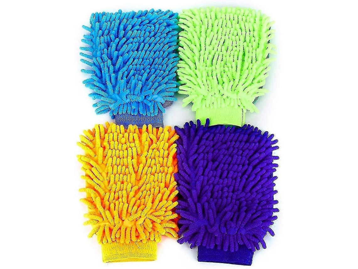 Rebe guante de Lavado de Coches 4 Pack Microfibra Chenille Premium Reutilizable Absorbente Limpieza Sin Raspar