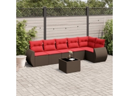 Vidaxl Conjunto De Sofá De Jardim Com 7 Peças E Almofadas Em Rattan Sintético Marrom