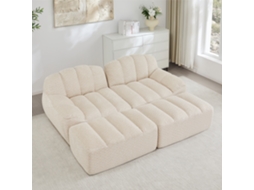 Sofá Modular 2 Lugares Com 2 Pufes, Espuma 32d E Design Antiderrapante Bege E Branco