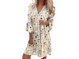 2026 vestido Boho de Manga 3/4 Cuello V Corto para Verano Vacaciones Playa Holgado
