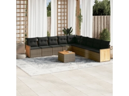 Vidaxl 10 Pcs Conjunto Sofás De Jardim C/ Almofadões Vime Pe Cinzento