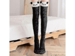 Meias De Lã Coral Macia Até O Joelho, Ideias Para O Inverno, Para Meninas E Mulheres. Meias Listradas Com Estampas De Animais Flufos E Desenhos Animados