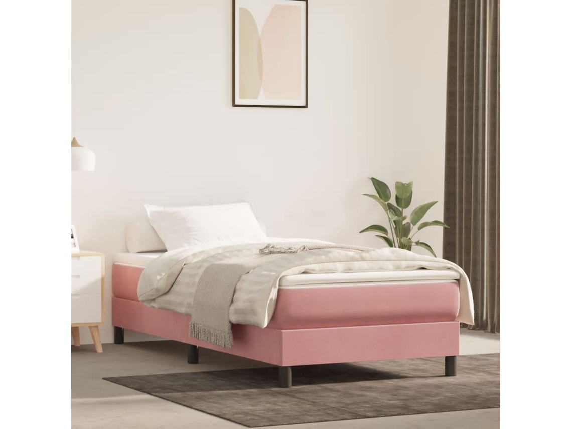 Vidaxl Cama Com Molas/colchão 80x200 Cm Veludo Rosa