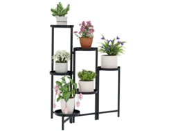 Suporte para Plantas BAGOLY de 6 Níveis Prateleira de Metal Ajustável e Dobrável 60 x 40 x 80 cm Preto