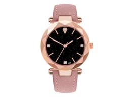 Relógio de Pulso Feminino de Quartzo de Couro Pu com Dial Redondo Elegante Casual Rosa