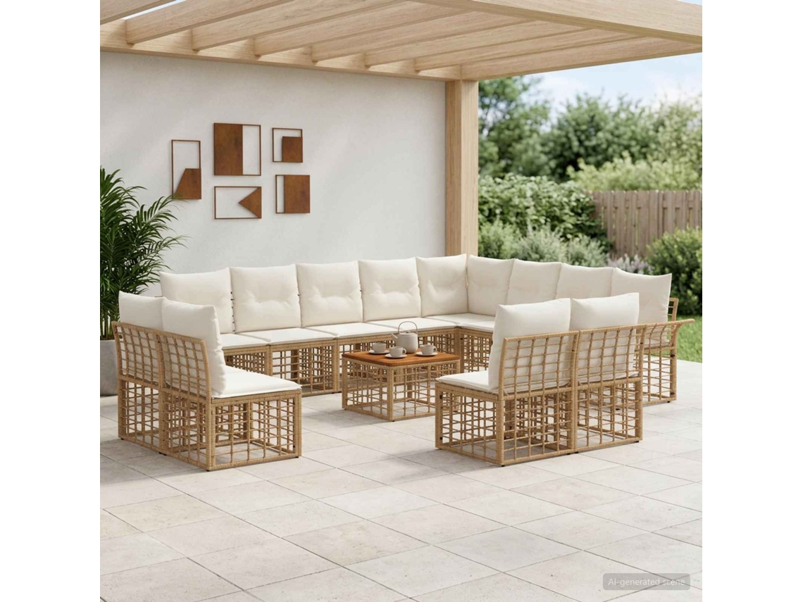 Vidaxl Conjunto De Sofás Para Exterior 13 Unid. Natural E Branco Creme