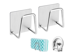 Conjunto 2 Ganchos Espuma Adesivos – Organizador Bancada – Suporte Pano Cozinha – Sem Marcas – Aço Inoxidável – Prata