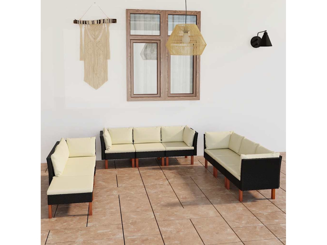 Vidaxl 9 Pcs Conjunto Lounge de Jardim C/ Almofadões Vime Pe Preto