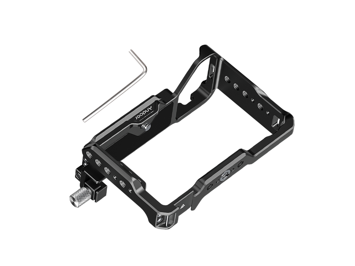 Andoer Camera Video Cage Camera Cage Aluminum Alloy With Cold Shoe Mounts 1/4 Inch 3/8 Inch Threads Cable Clip Replacement For Sony A7c Ii/ A7cr