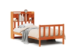 Cama com Estante Pinho Maciço Castanho Mel MAISON EXCLUSIVE (100x200 cm)