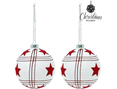 Conjunto 2 Bolas de Natal CHRISTMAS PLANET 8656 (Branco - 8cm)