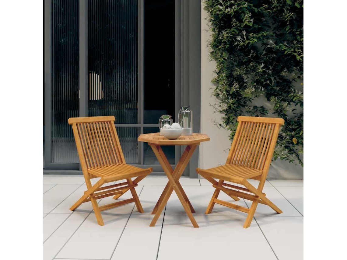 Conjunto de 3 Peças de Jantar Para Jardim Madeira De Teca Maciça Dkd Home Decor
