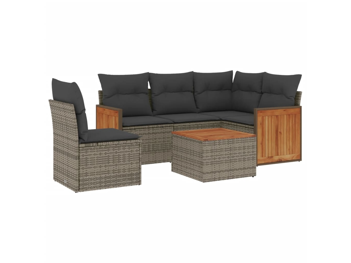 Conjunto de 6 Sofás de Jardim com Almofadões Vime Cinzento MAISON EXCLUSIVE (80x200 cm)
