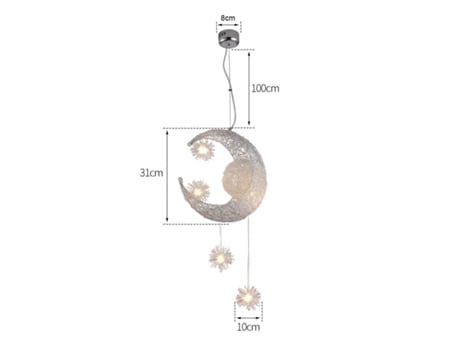 Lustre moderno, com lua e estrelas, luz quente para quarto infantil