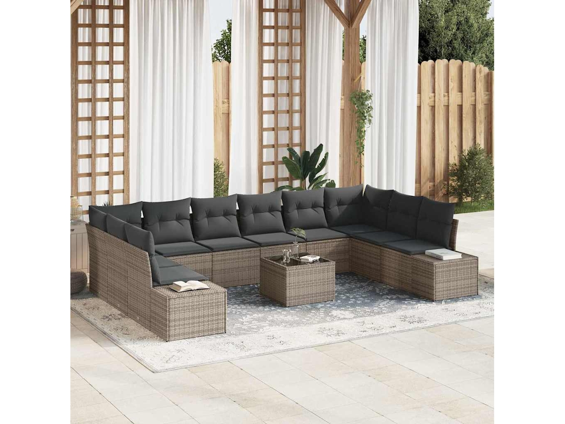 Vidaxl Conjunto De Sofá De Jardim Com Almofada 11 Pcs Cinzeto Vime Pe