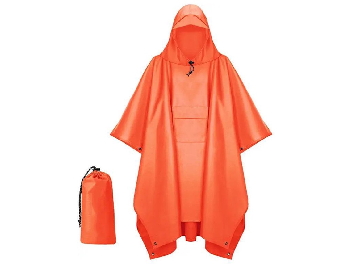 Poncho, 210x140cm Poncho De Chuva Impermeável, Reutilizável, Com Capuz, Bolso No Peito E Bolsa Organizadora, Para Viagens E Camping, Laranja