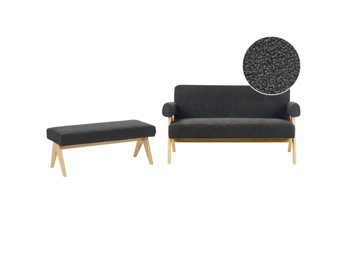 Conjunto De Sala De Estar Beliani Tamre De Bouclé Negro 148x78x79