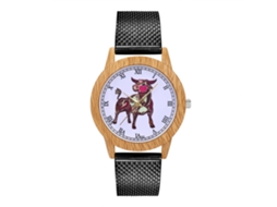 Relógio de quartzo unissex com pulseira de padrão animal e numeração romana (preto)
