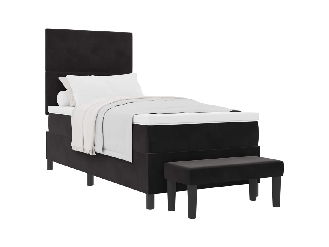 Cama Box com Colchão com Cabeceira Preto Veludo MAISON EXCLUSIVE (90x200 cm)