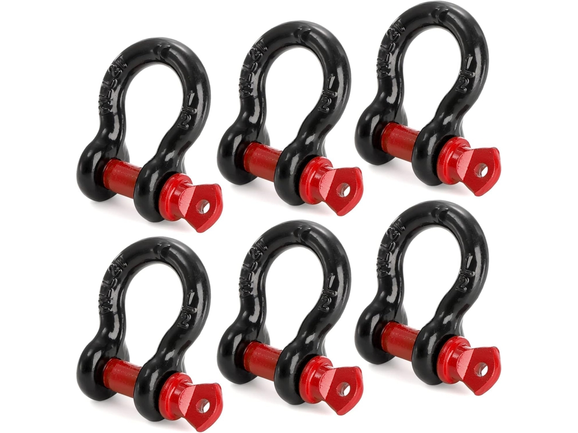 Conjunto de 6 manilhas de 1,27 cm (6 1/2") de diâmetro com pino de rosca de 9/16", capacidade de 2 toneladas, manilhas de anel reforçadas para reboque.