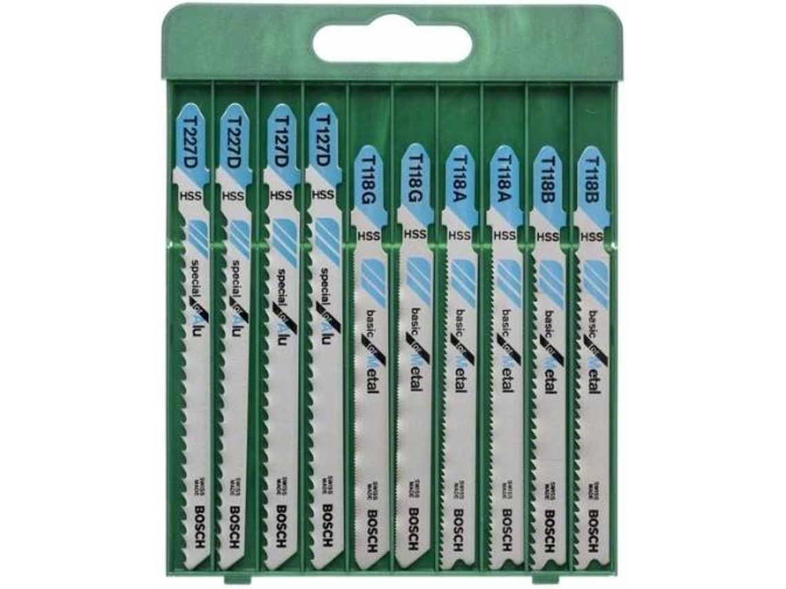 Conjunto de 10 Lâminas de Serra BOSCH Vertical Com Encabadouro em T T 118 A (2X); T 118 B (2X); T 118 G (2X); T 127 D (2X); T 227 D (2X)