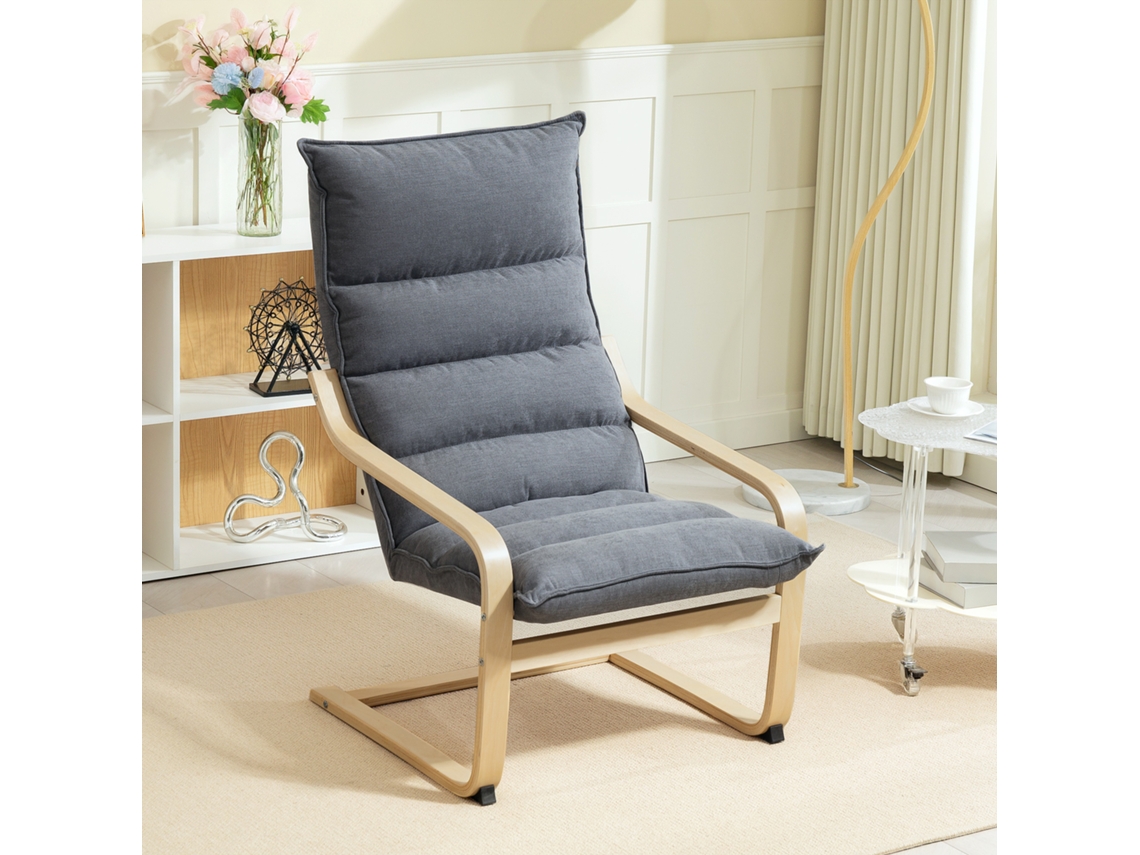 Poltrona Moderna para Sala de Estar com Encosto Alto Acolchoado, Pés em Madeira e Estofamento em Veludo, 67x83x105 Cm, Cinza.