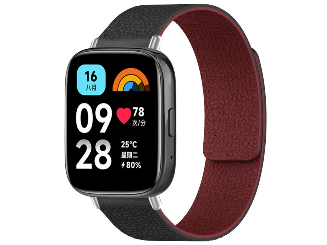 Bracelete Para Redmi Watch 3 Active / Lite - Silicone Magnético - Textura De Lichia Preto E Vermelho