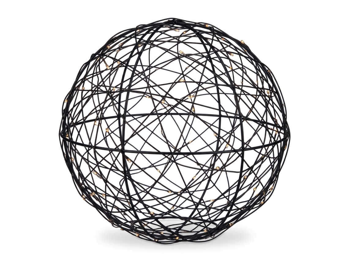 Relaxdays Bola Led Decorativa A Pilhas, Arame, Pendurar/apoiar, Cabo Longo, Ø30 Cm, Preta