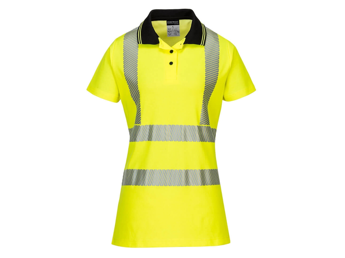 Polo De Algodão Comfort Pro De Alta Visibilidade Para Mulheres / Amarelo Preto / P Portwest
