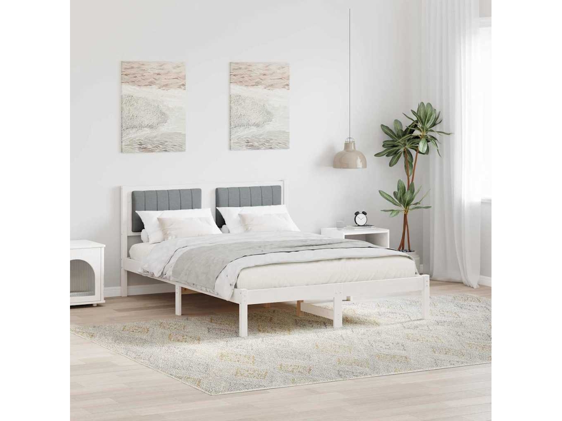 Vidaxl Estrutura De Cama Com Cabeceira Estofada Cinzento-claro