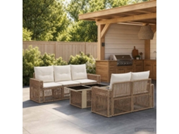 Vidaxl Conjunto De Sofá De Jardim 6 Unid. Bege E Branco Creme Vime Pe