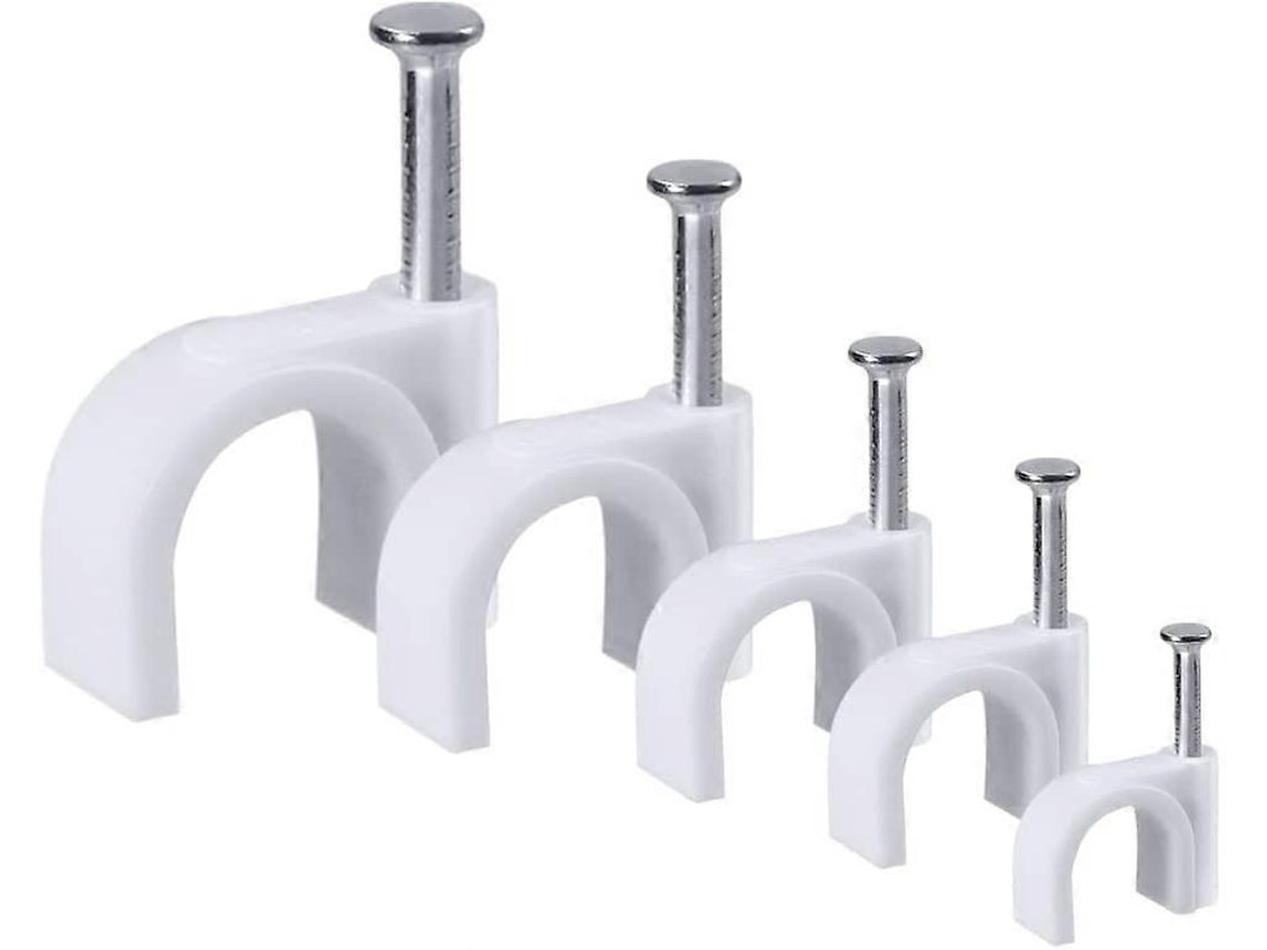 500 Peças De Clipes De Cabo Redondos Com Prego De Aço, 5 Tamanhos Diferentes, Clipes De Cabo De 4/5/6/8/10 Mm, Suporte De Fio E Organizador, Branco