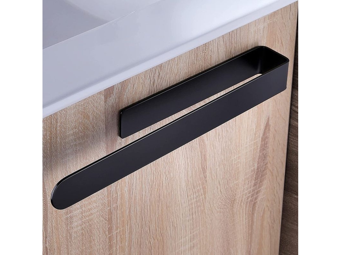 Suporte de Toalha Nova Line de Aço Inoxidável Preto Autoadesivo, 37cm, para Banheiro e Cozinha