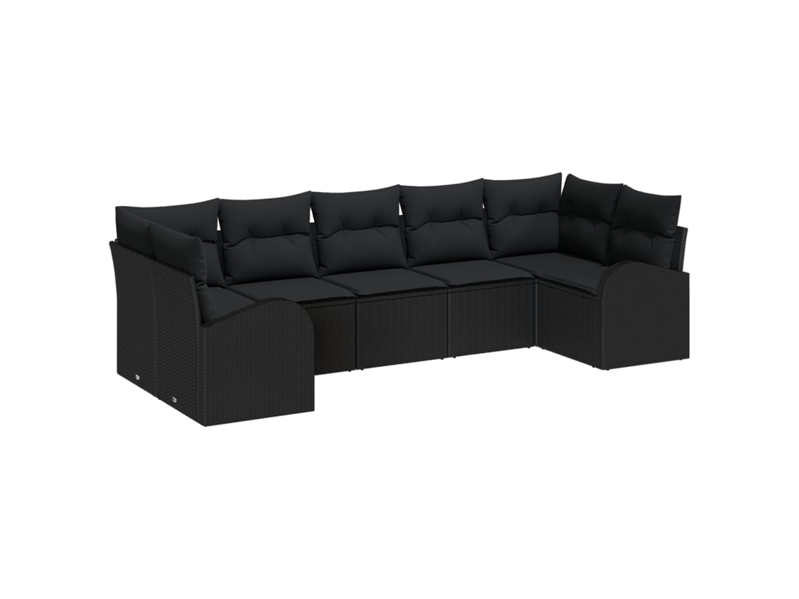 Conjunto 7 Sofá De Jardim Vidaxl Preto Vime Pe (289 X 124 X 85 Cm)