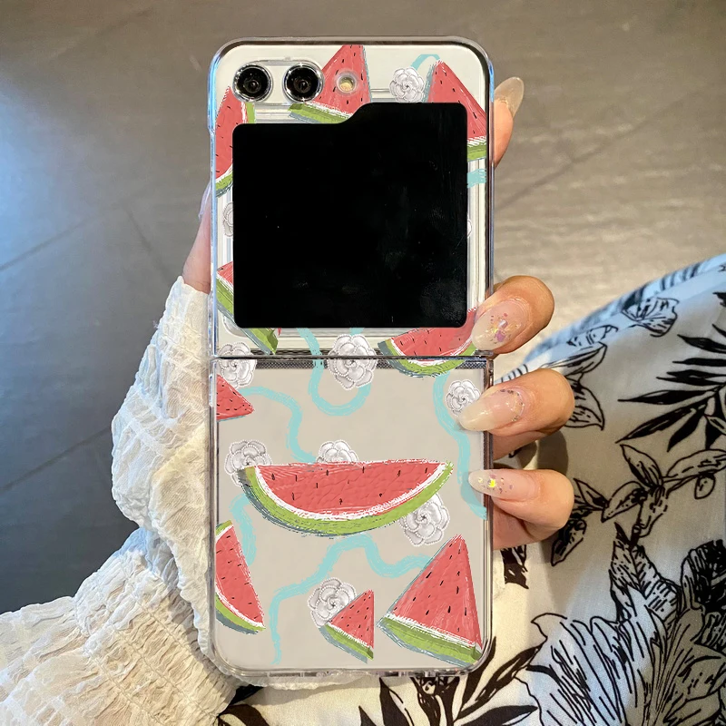 Capa Dobrável Para Celular Galaxy Z Flip 8 Com Estampa Colorida De Frutas (melancia), Versão Transparente.