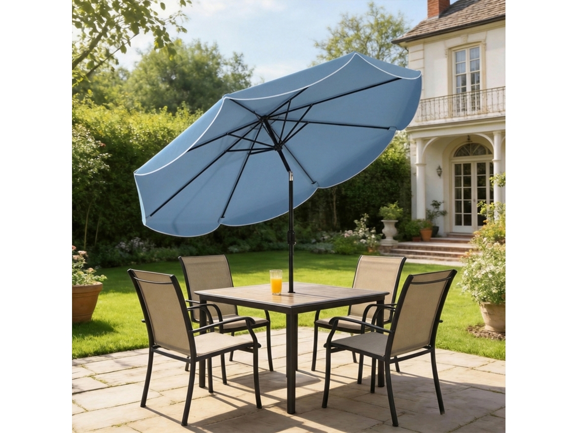 Guarda-sol Redondo Com 3 Níveis De Inclinação E Manivela, 8 Varetas Ø265x235h Cm, Cor Azul Céu