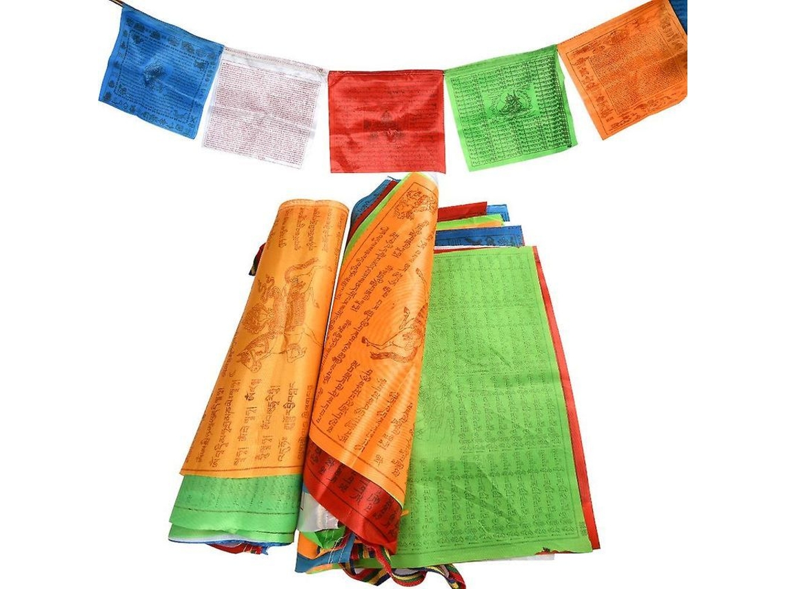 Bandeira De Oração Tibetana 2 Rolos 14m 40 Bandeiras 34x34cm Poliéster Com Símbolos Protective Lungta