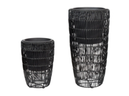 Conjunto de 2 vasos para plantas BELIANI Chelone de Ratan sintético Preto 34x34x66