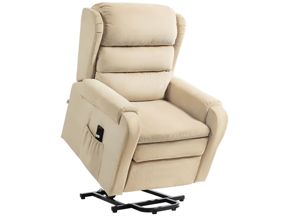Cadeira Elevadora Reclinável a 160° com Apoio para os Pés e Controle Remoto em Velvet 85x88x109cm Creme