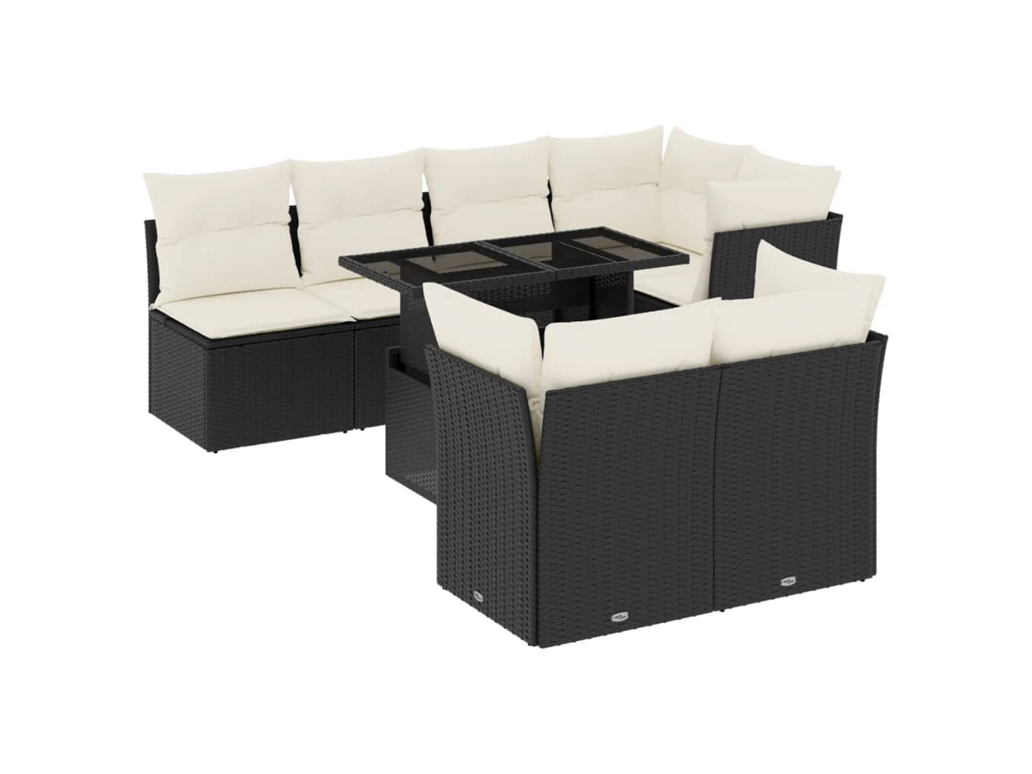 Conjunto de 8 sofás de jardim com almofadões Vime Pe Preto MAISON EXCLUSIVE (8 peças)