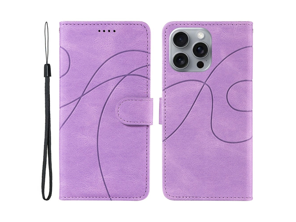 Capa Em Couro Pu, Com Suporte Para Apple Iphone 16 Pro Max - Roxo Claro