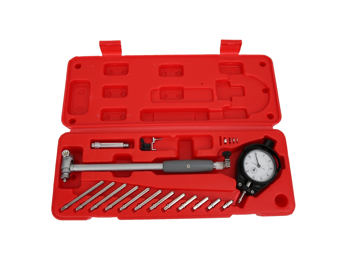 Esquadro de relógio comparador com precisão de 0,01 mm no diâmetro interno, 50 mm a 160 mm.