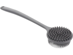 Escova De Banho E Esfoliante Corporal Silicone Alipis Com Cabo Longo, Cinza, Para Banho E Uso Diário