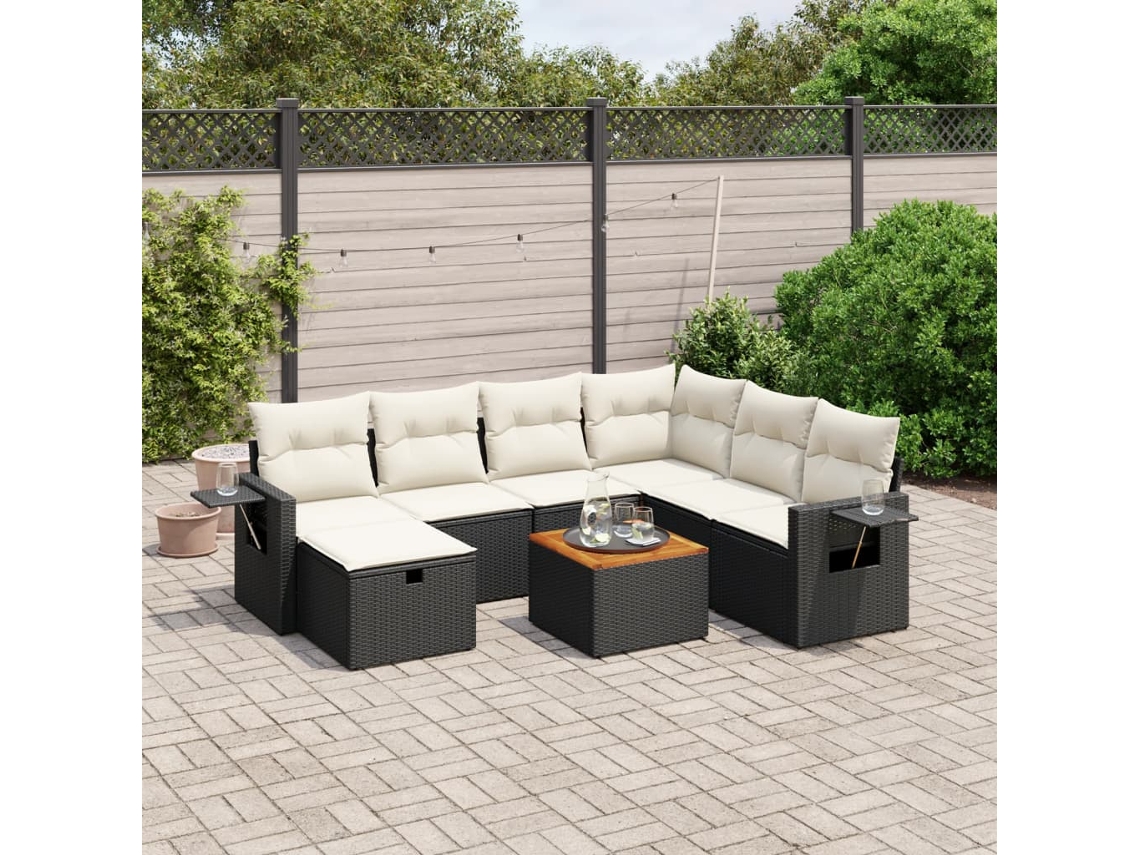 Vidaxl 8 Pcs Conjunto Sofás de Jardim com Almofadões Vime Pe Preto