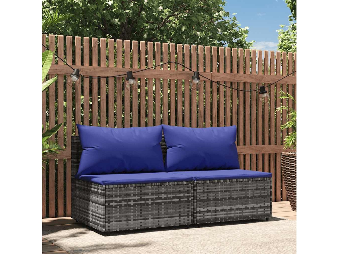 Sofás De Centro P/ Jardim C/ Almofadões 2 Pcs Vime Pe Cinzento Dkd Home Decor