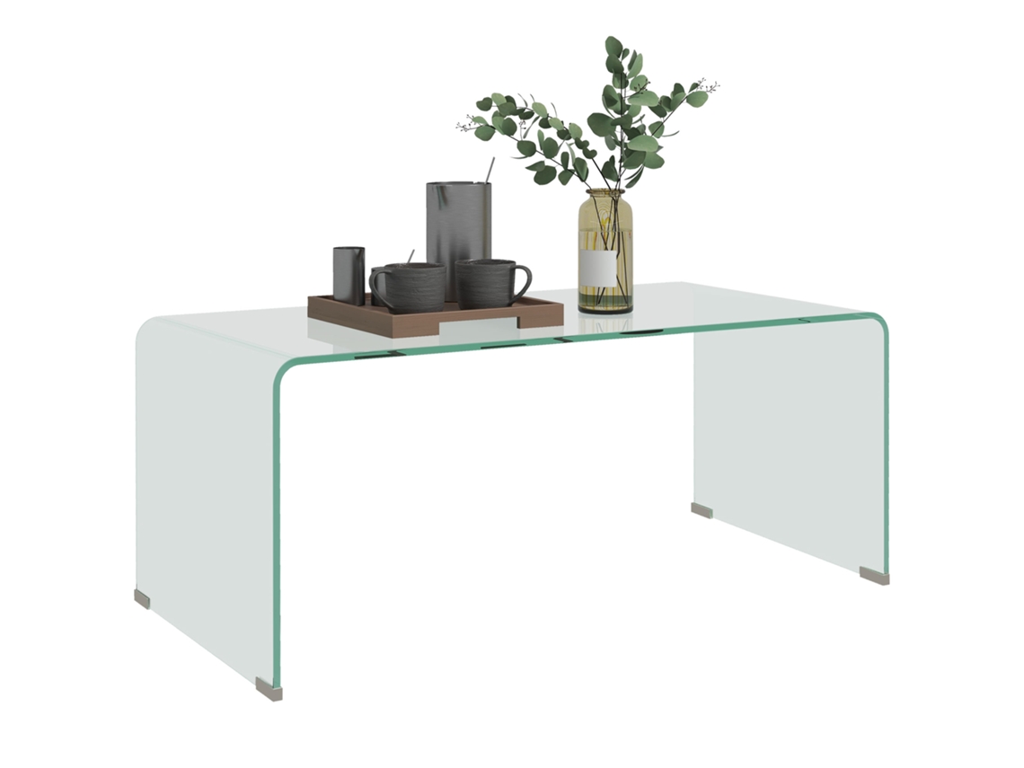 Mesa De Centro De Vidro Moderno Retangular De Temperado Com Bordas Arredondadas Seguras E Transparentes