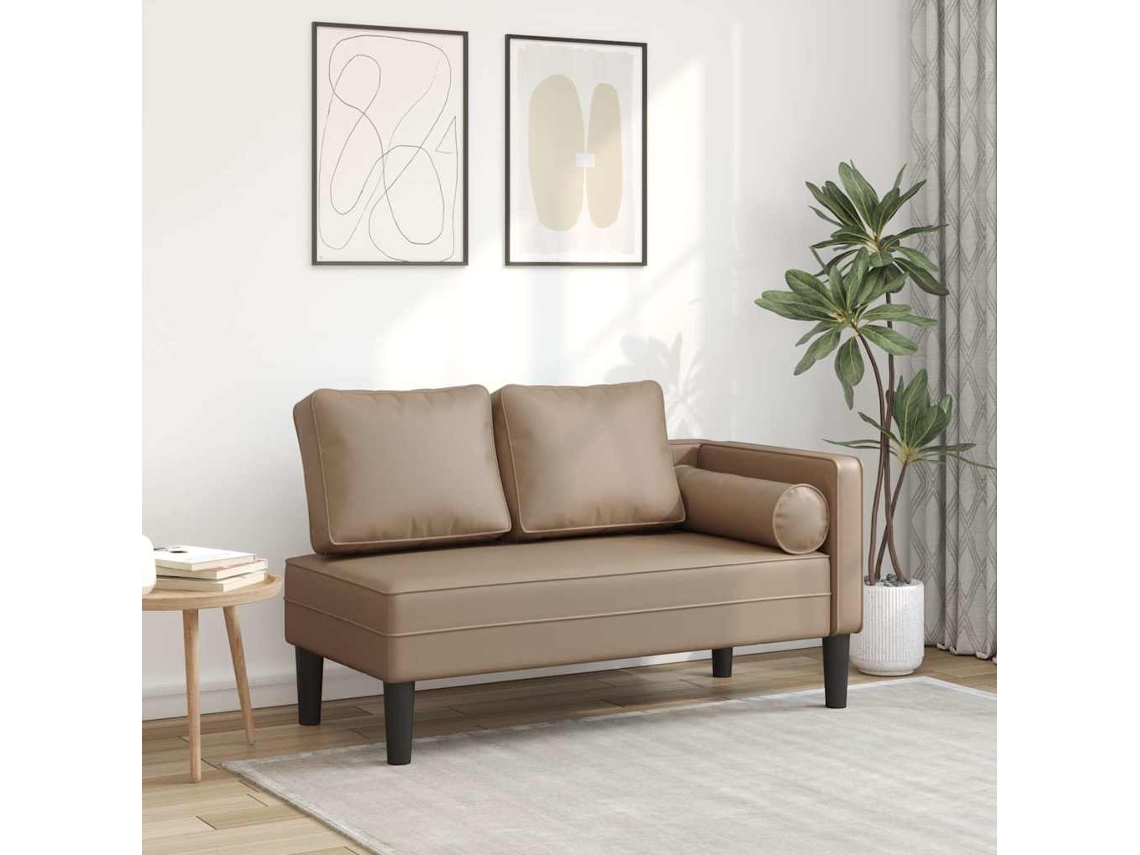 Vidaxl Chaise Longue Com Almofadões Couro Artificial Cor Cappuccino